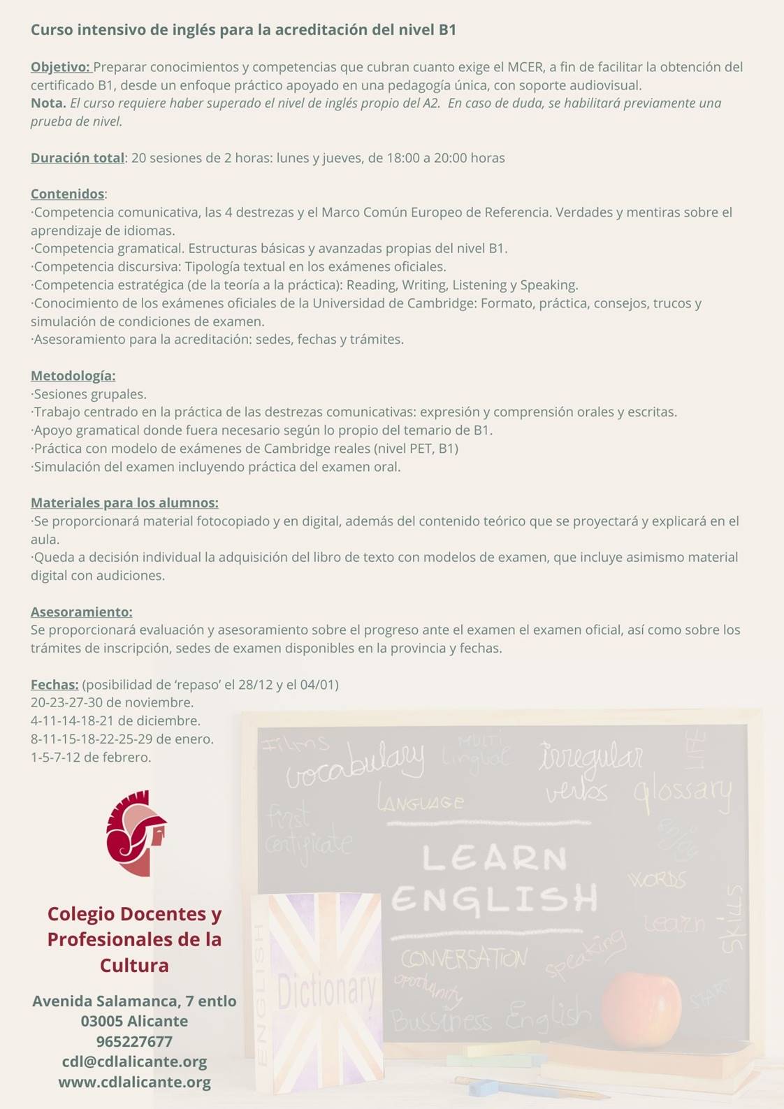 Curso Inglés B1 - CDL Alicante